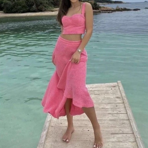 Zara texture Maxi skirt long swing pink size XXL Womens new - Picture 3 of 8